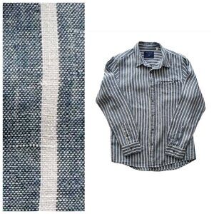 Guess Men’s Blue & White Vertical Stripe Slim Fit Long-Sleeve Shirt Size M